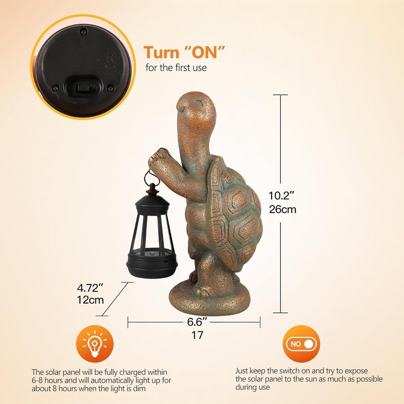 Roundot Store Turtle Solar Powered Outdoor Garden Statue, Resin Statue with Solar Light Lantern, Decorative Lawn, Yard Outdoor Turtle Decoration. Unique Home Decoration, Gifts for Women - Image 4